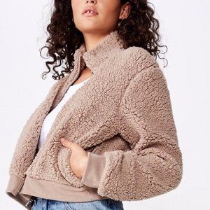 CottonOn Teddy Crop Zip Up Jacket XS NEW
